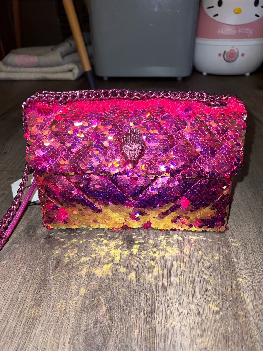 Nwt Kurt Geiger MD Kensington Pink iridescent sequin Shoulder Bag